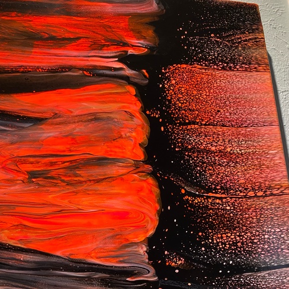 Hand painted 20x20 abstract Acrylic fluid art canvas painting neon and black - Picture 11 of 12